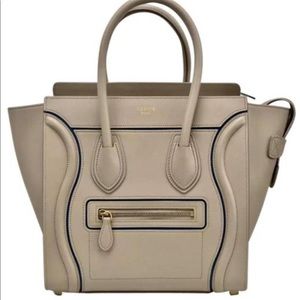 Celine Luggage Micro w/Blue Accents Light Taupe Calfskin Leather